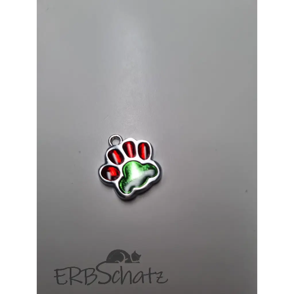 Anhänger/Charm Pfote Bunt Silber - Grün/Rot