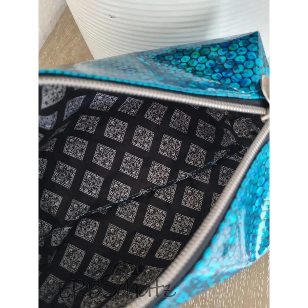 Beauty Bag Glitter Türkis - Handmade