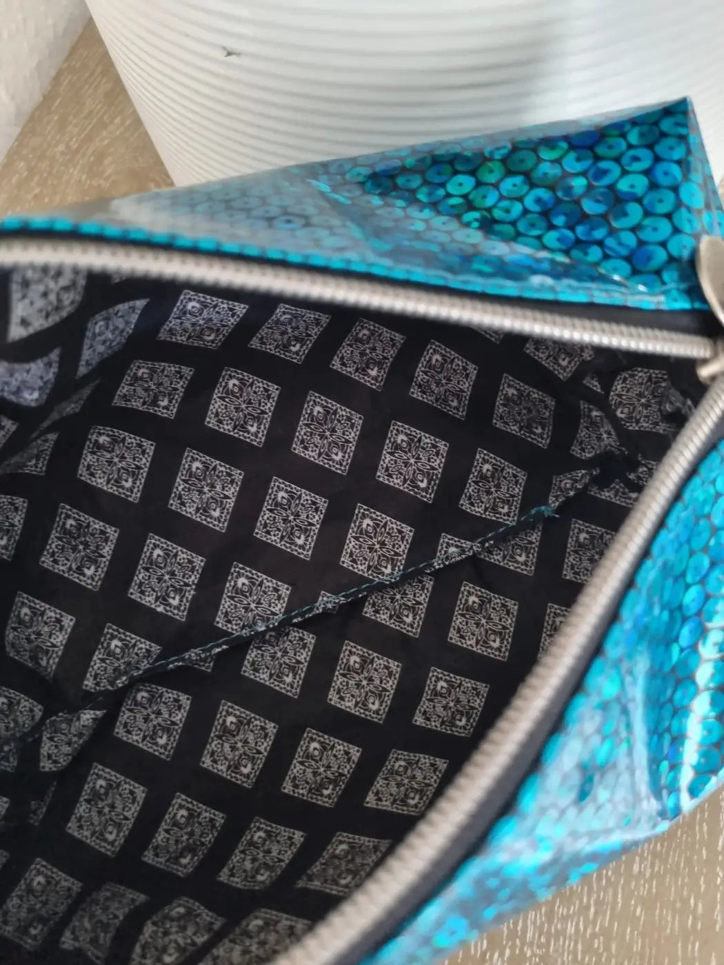 Beauty Bag Glitter Türkis - Handmade