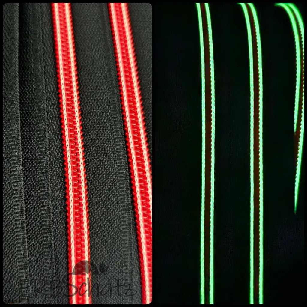 Endlosreißverschluss fluoreszierend - Black Raupe Red, Fluo