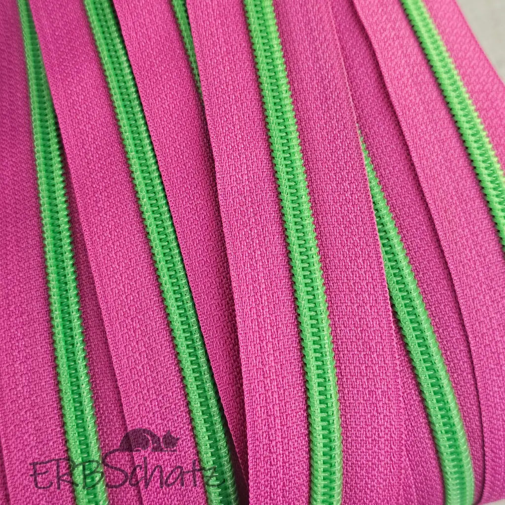 Endlosreißverschluss grüne Raupe - Pink Giftgrün