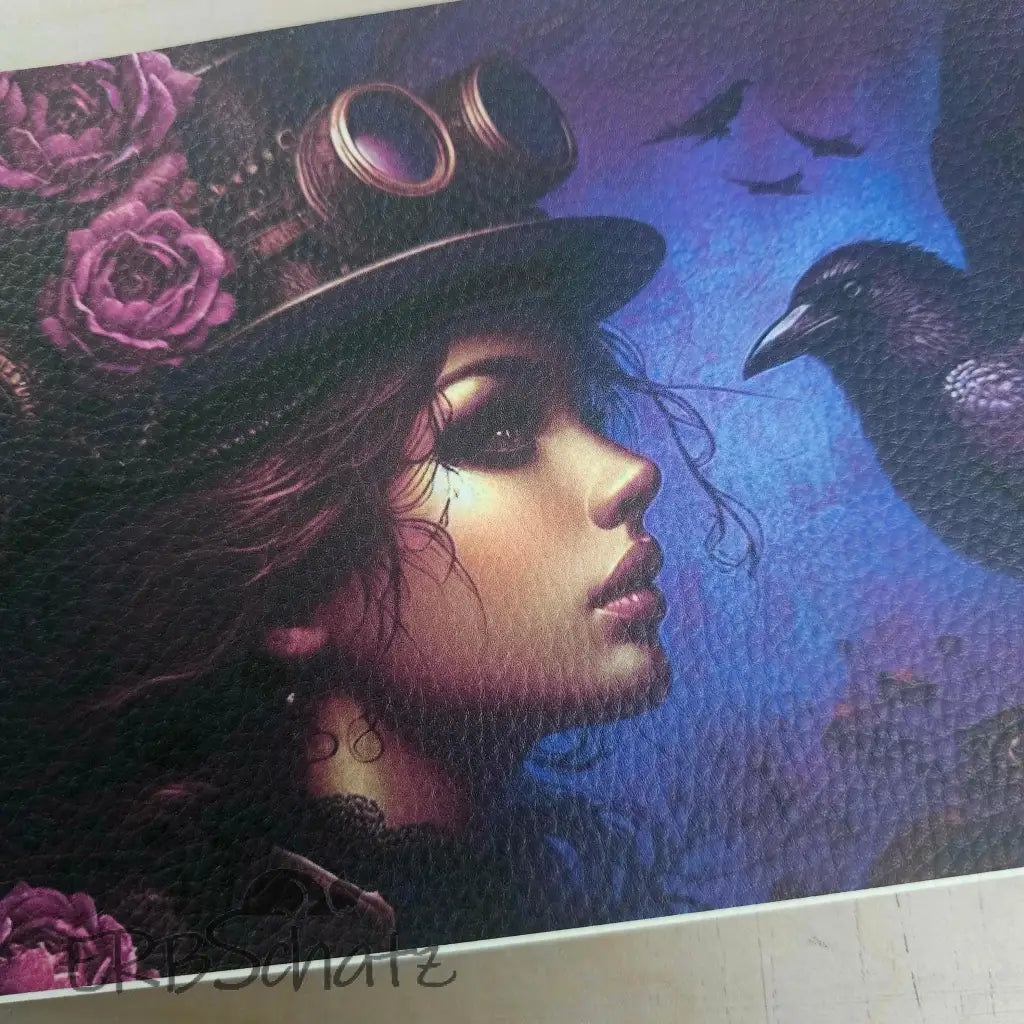 Kunstleder Portemonnaie Panel Steampunk Raven Girl 25x 15cm