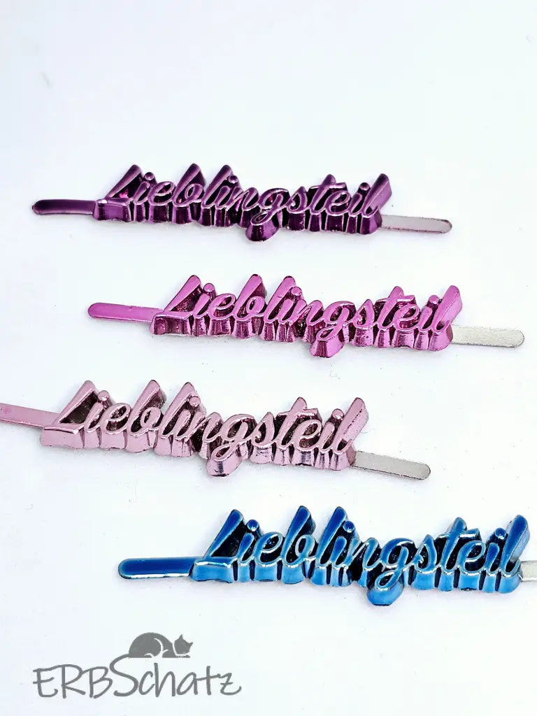 Metall Label ’Lieblingsteil’ Metallicfarben Schreibschrift