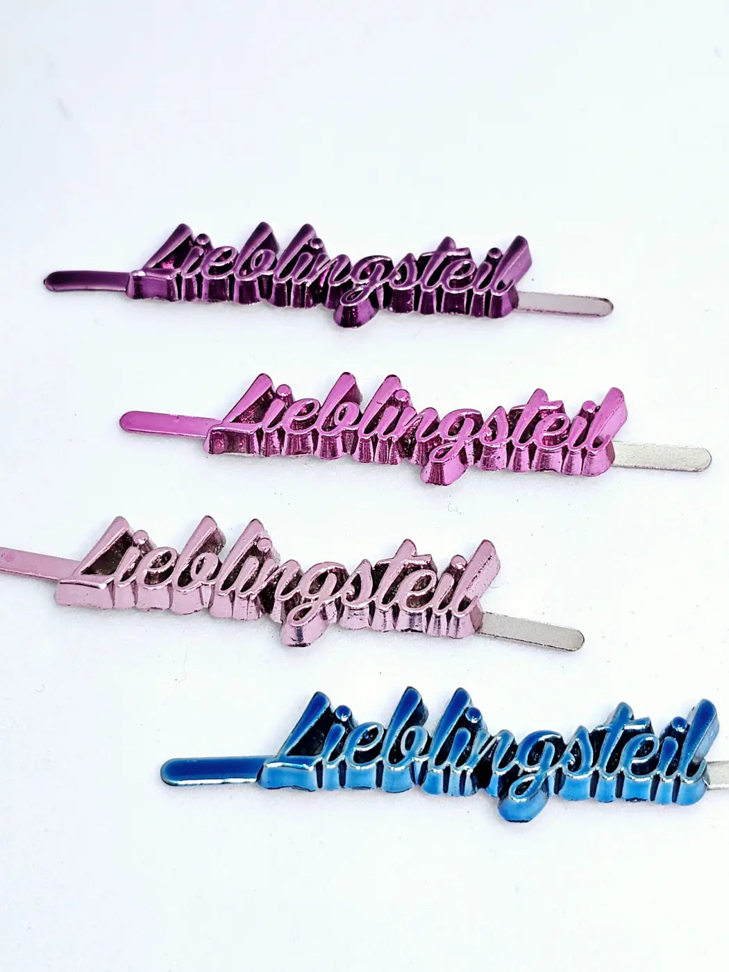 Metall Label ’Lieblingsteil’ Metallicfarben Schreibschrift