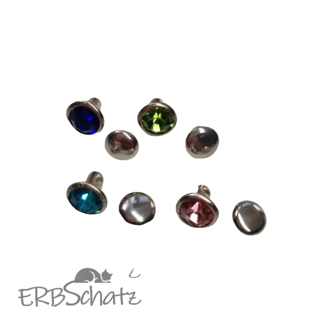 Nieten Silber mit Strassstein Farbauswahl 7x4 mm