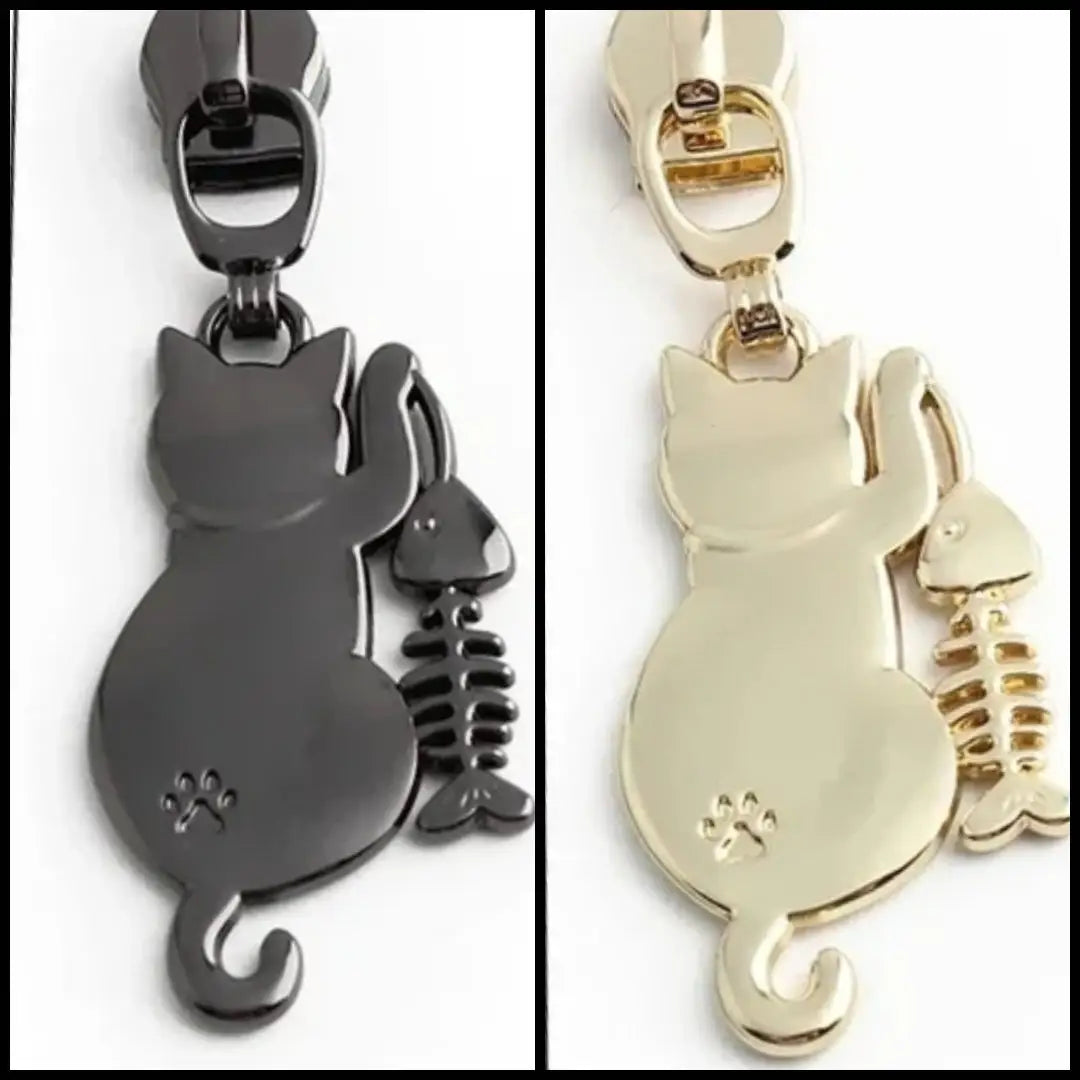 Zipper Cat & Fish Gun Metal - Reißverschluss Schieber Gr.5