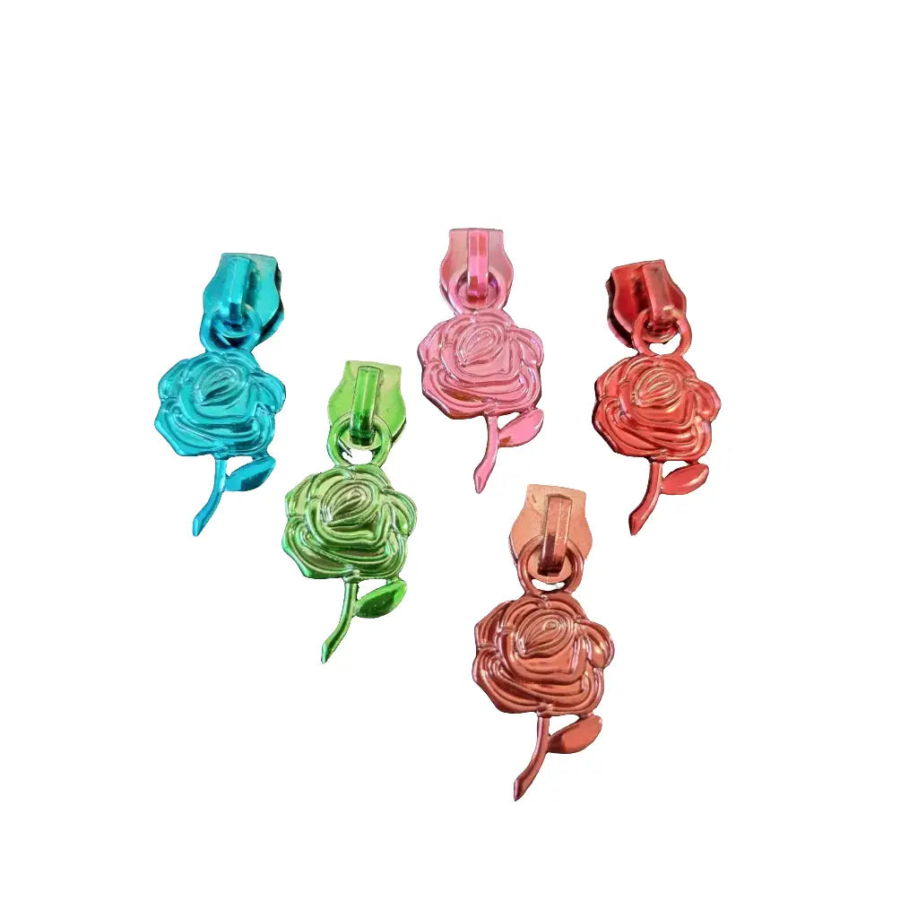 Zipper Rose bunt Blau - Reißverschluss Schieber Gr.5