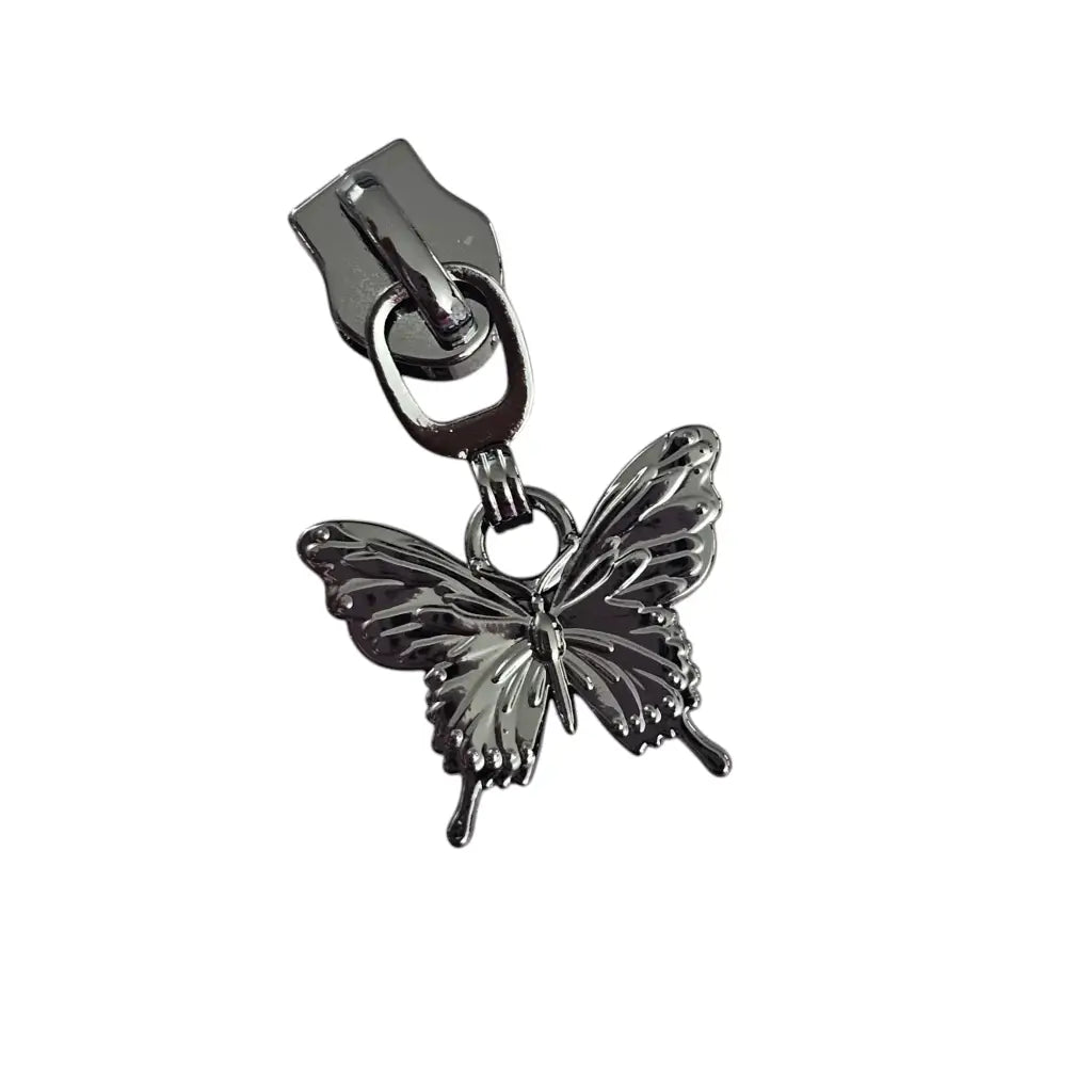 Zipper Schmetterling Silber - Reißverschluss Schieber Gr.5