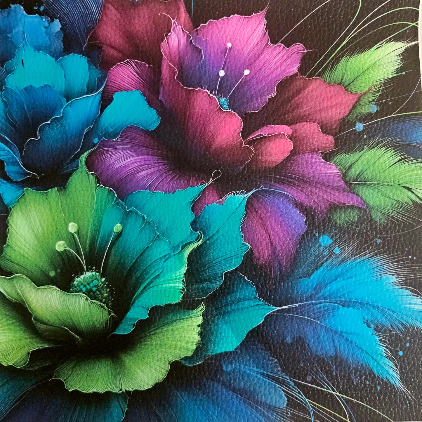 Kunstleder Panele Dark Flowers Collection | 25x 25cm
