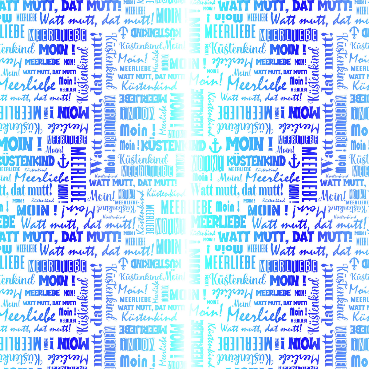 Kunstleder Wordcloud Moin Blue White | 50x130 cm