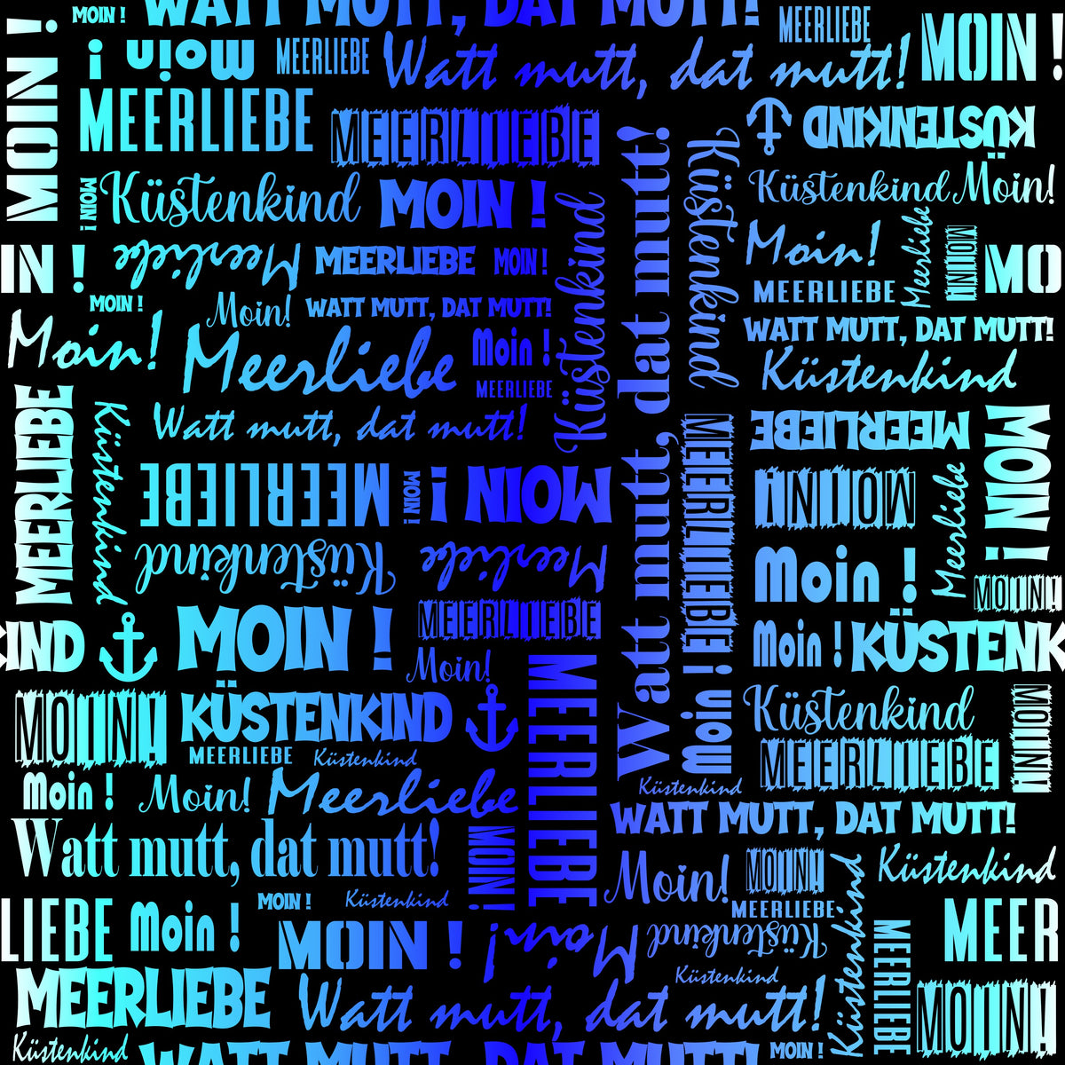 Kunstleder Wordcloud Moin Blue| 50x130 cm