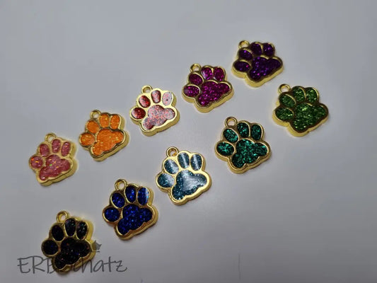 Anhänger/Charm Pfote Glitter Gold - reißverschluss schieber