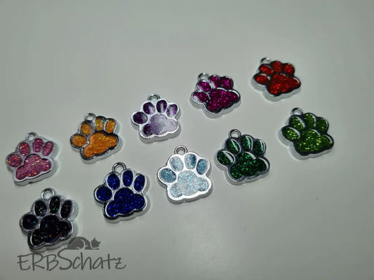 Anhänger/Charm Pfote Glitter Silber - reißverschluss
