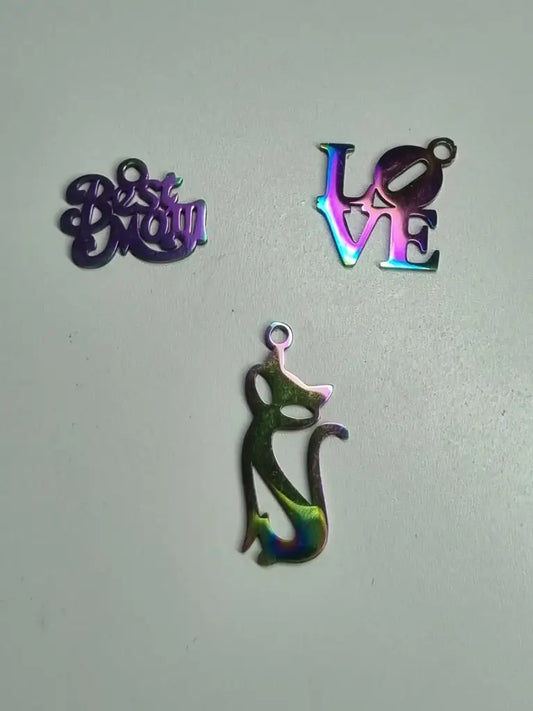 Anhänger/Charm Rainbow Schrift & Cat
