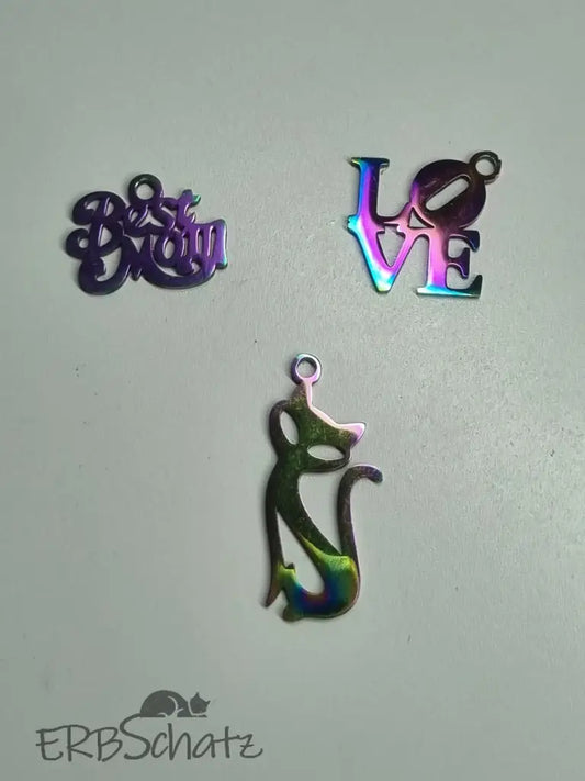 Anhänger/Charm Rainbow Schrift & Cat - reißverschluss