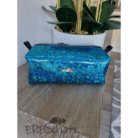 Beauty Bag Glitter Türkis - Handmade