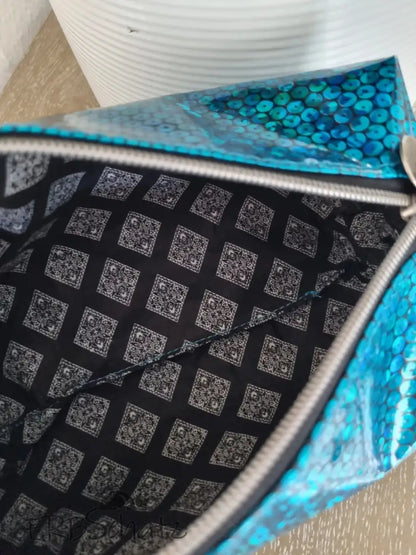 Beauty Bag Glitter Türkis Handmade - reißverschluss schieber