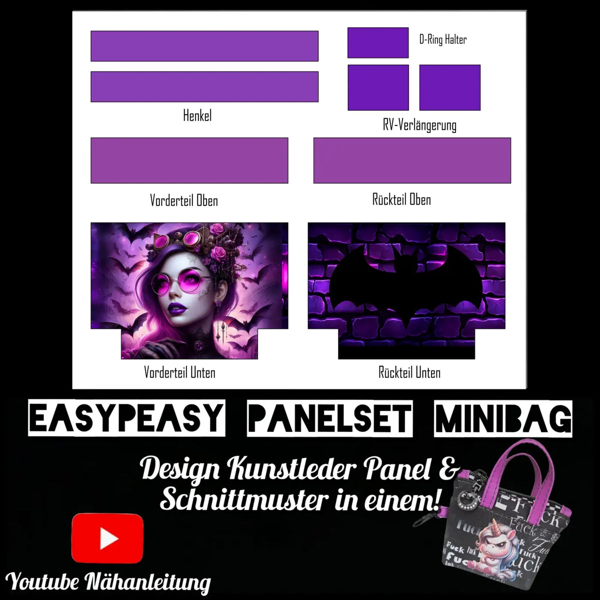 Easy Peasy KL Panelset MiniBag | Purple Bats Woman