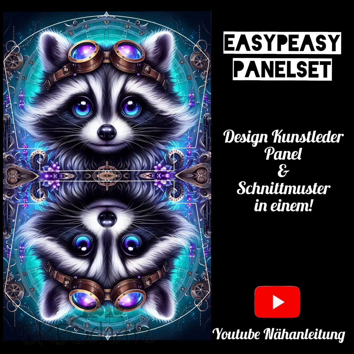 Easy Peasy KL Panelset Steampunk Raccoon | Kosmetiktasche