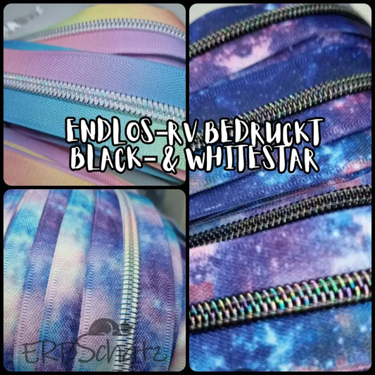 Endlosreißverschlüsse bedruckt Black Star und White Rainbow