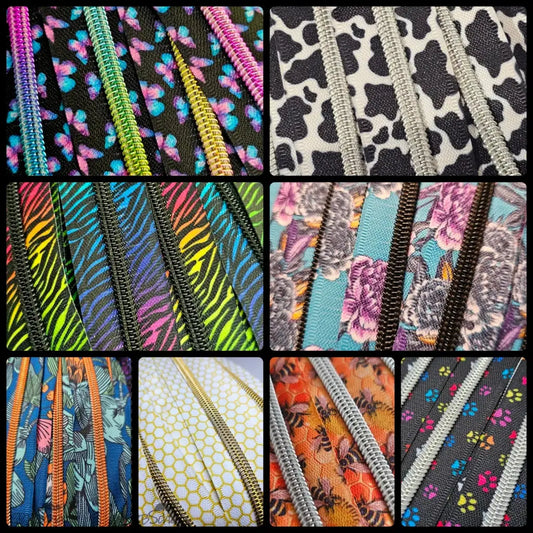 Endlosreißverschlüsse bedruckt Tier- und Blüten- Designs