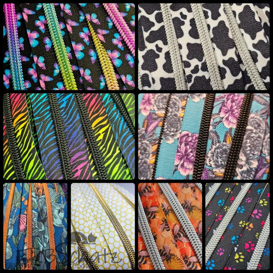 Endlosreißverschlüsse bedruckt Tier- und Blüten- Designs