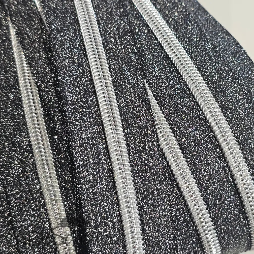 Endlosreißverschlüsse Shiny Lurex - Black/Silver Silber