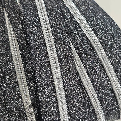 Endlosreißverschlüsse Shiny Lurex - Black/Silver Silber