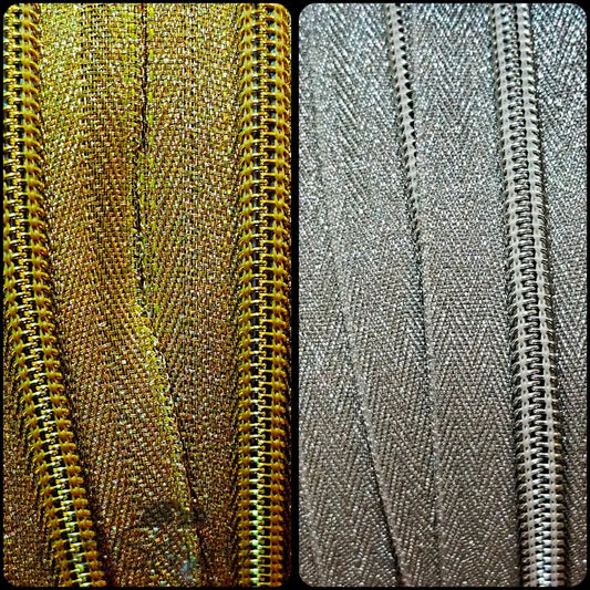 Endlosreißverschlüsse Shiny Lurex Gold / Silber - Gr.5