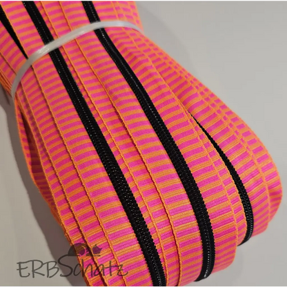 Endlosreißverschlüsse Stripes (Schwarze Raupe) - Orange/Pink