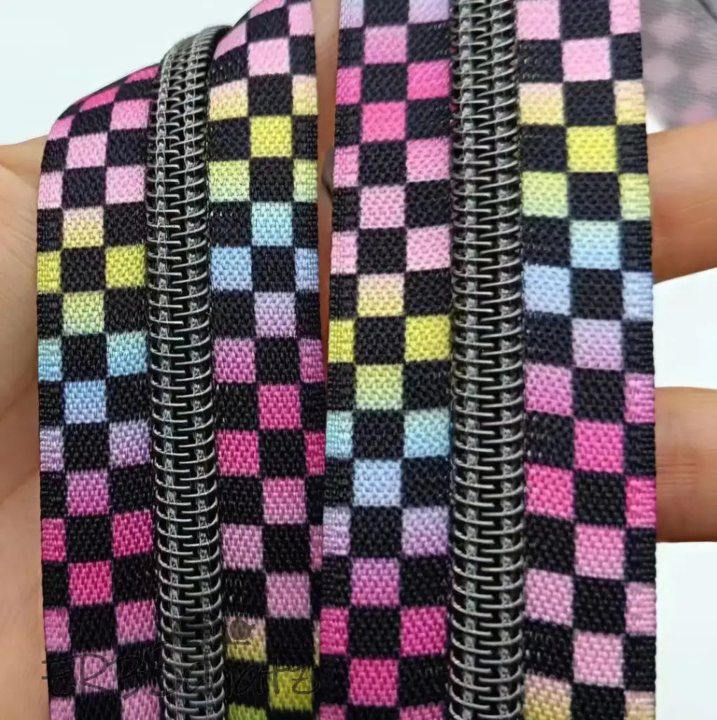 Endlosreißverschluss bedruckt Schachbrett Designs - Gr.5