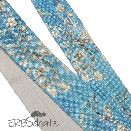 Falzgummiband Bedruckt breite 20mm - Türkis Kirschblüten
