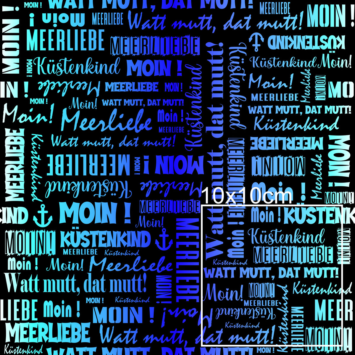 Kunstleder Wordcloud Moin Blue| 50x130 cm