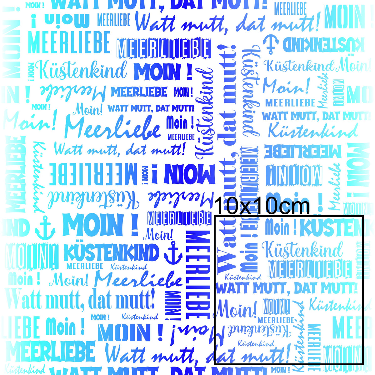 Kunstleder Wordcloud Moin Blue White | 50x130 cm