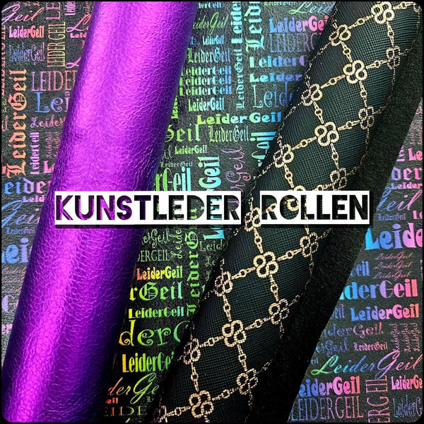 Rolle aus violettem, metallischem Kunstleder mit strukturierter Oberfläche.