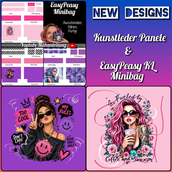 Rosa und lila Kunstleder-Panel für die easypeasy kl Mini-Tasche.
