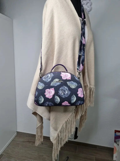Handtasche Aubergine Rosen Bowlerbag