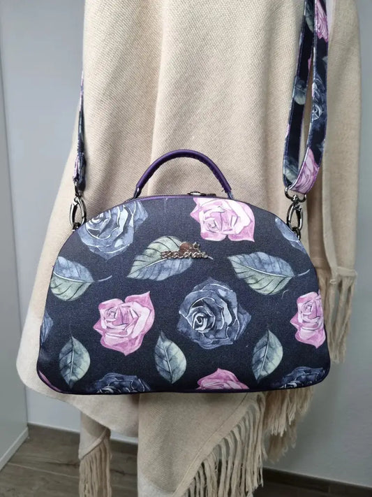 Handtasche Aubergine Rosen Bowlerbag