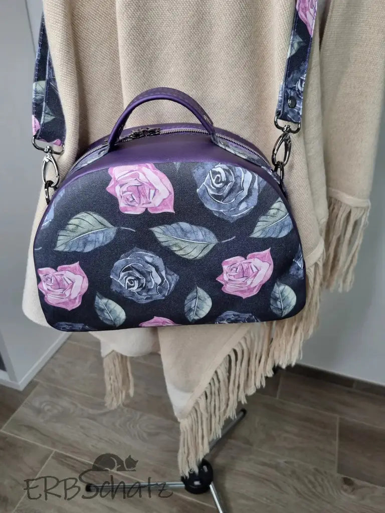 Handtasche Aubergine Rosen Bowlerbag - reißverschluss