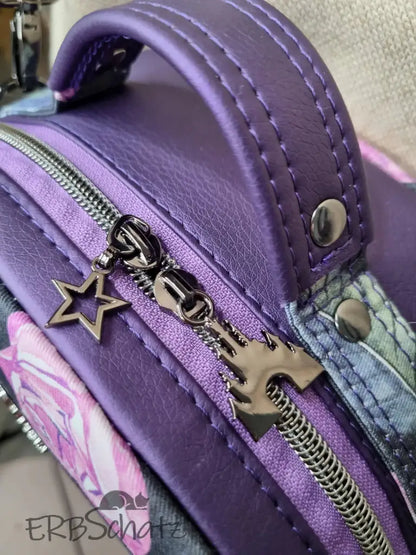 Handtasche Aubergine Rosen Bowlerbag - reißverschluss