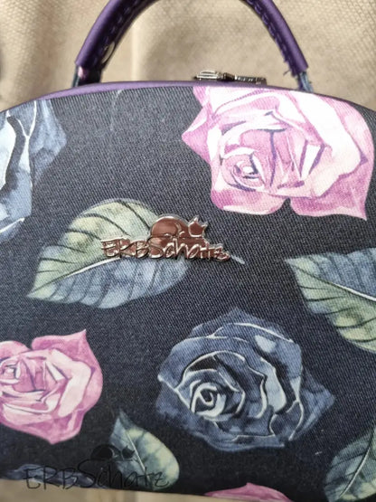 Handtasche Aubergine Rosen Bowlerbag - reißverschluss