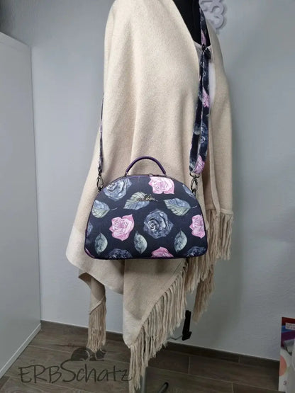 Handtasche Aubergine Rosen Bowlerbag - reißverschluss