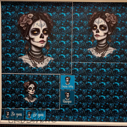 KL Kombi Panel Teal Skull Lady 50 x 140 cm - KL Kombi Panel