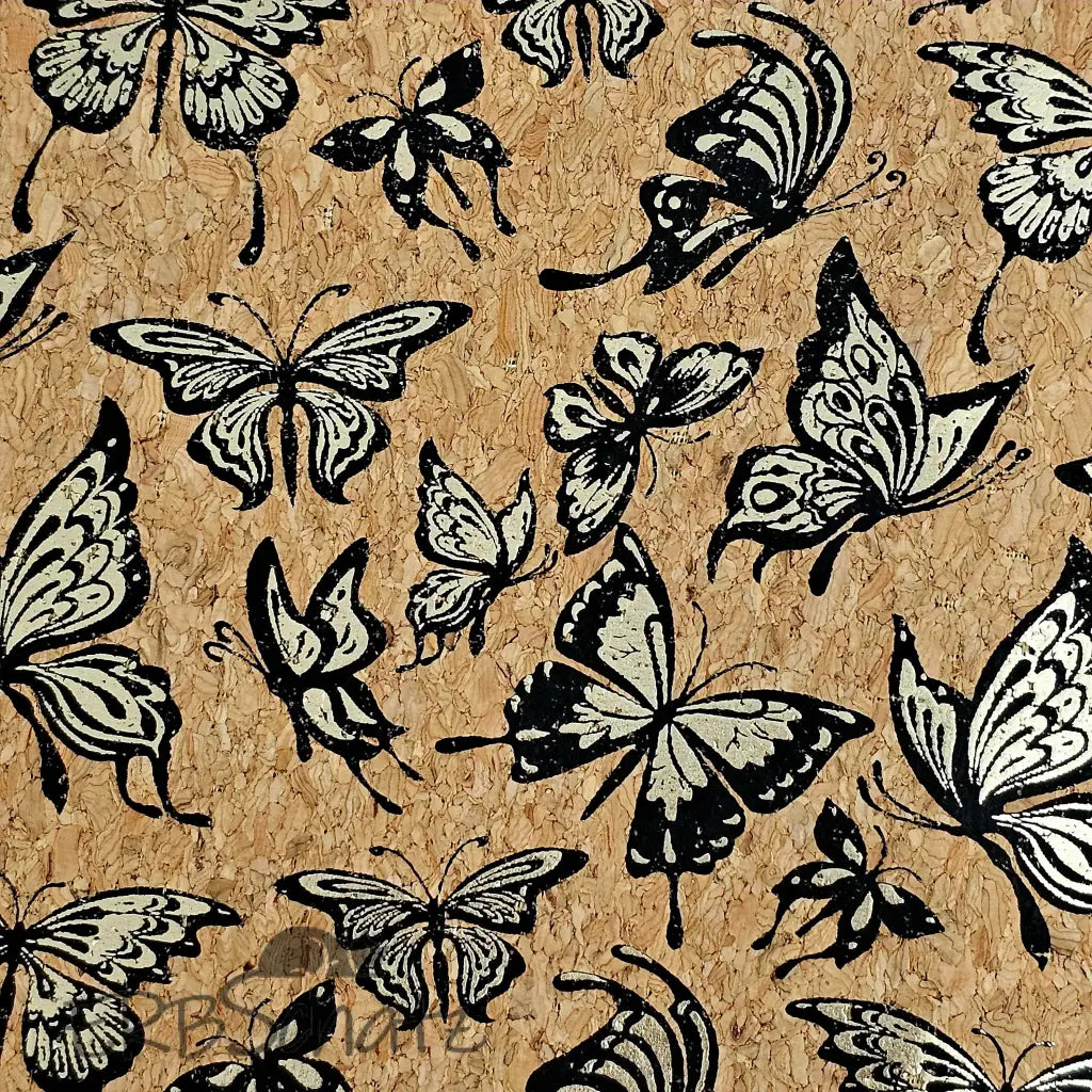 Korkstoff verschiedene Designs 30x45cm - Gold Butterflies