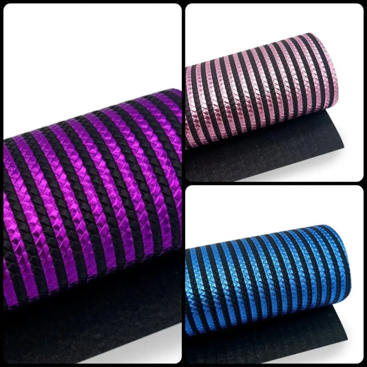 Kunstleder Braided Metallic Stripes Rollen 30 x 135 cm