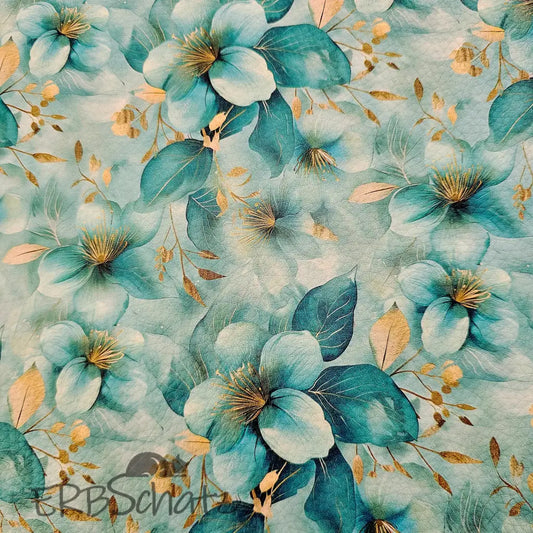 Kunstleder Flowerdream Turquoise 50 x 140 cm - KL50