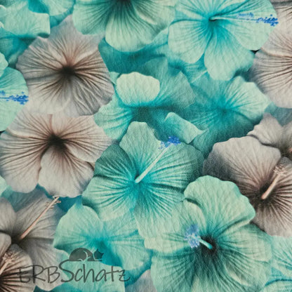 Kunstleder Hibiskus Dream 50 x 140 cm - Hibiskus Türkis