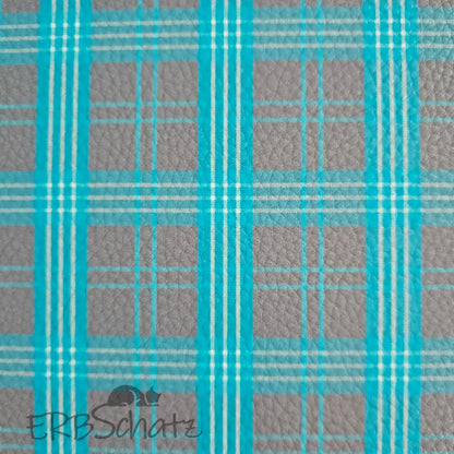 Kunstleder Karo Türkis/Grau 50 x 140 cm - KL50