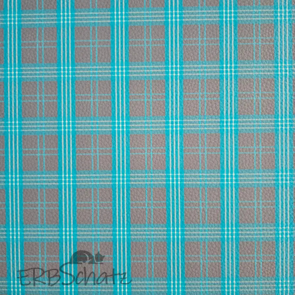 Kunstleder Karo Türkis/Grau 50 x 140 cm - KL50