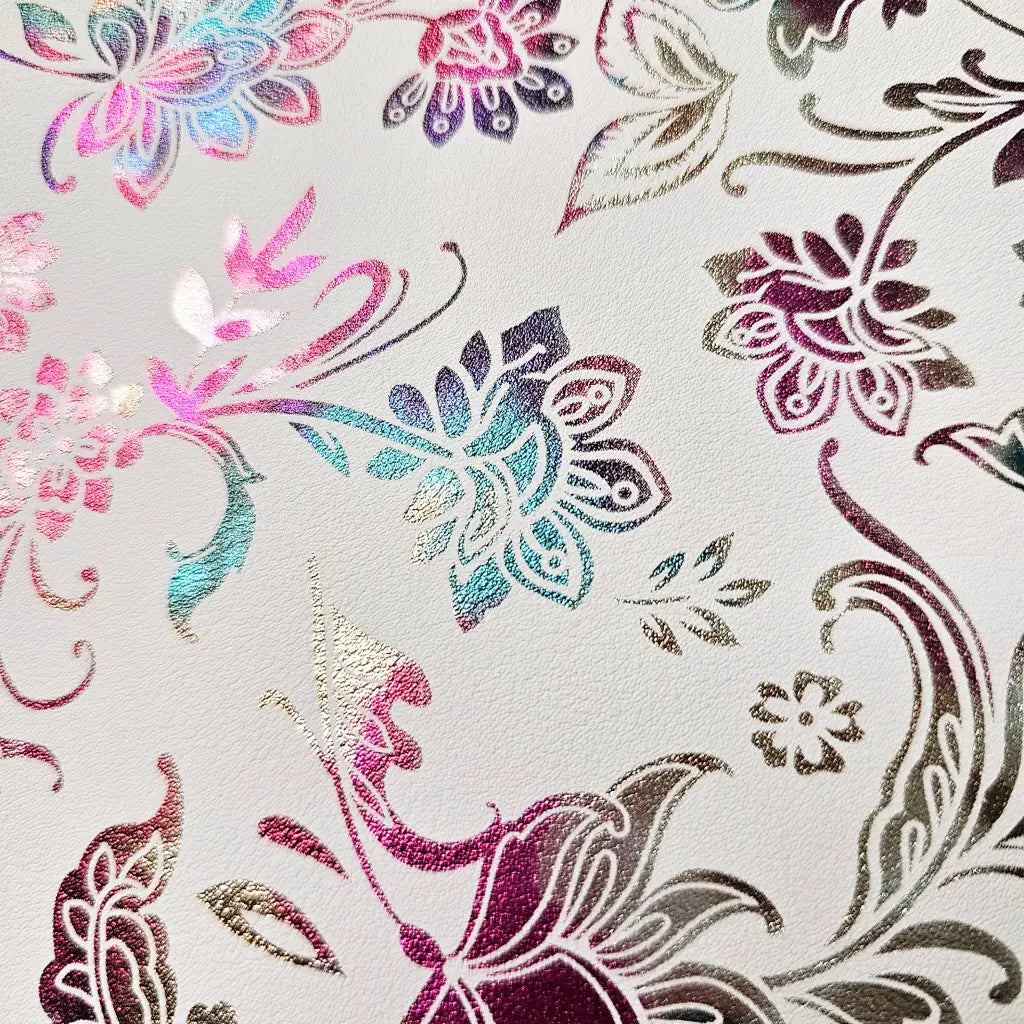 Kunstleder Metallic Rainbow Flower Dream Rollen 30 x 135 cm